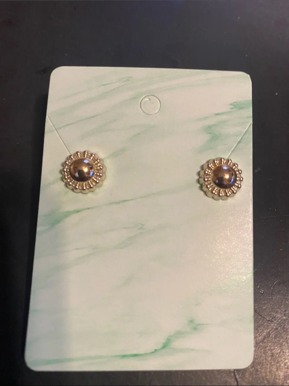 Gold and Teal Crystal Floral Stud Earrings - Women Jewelry